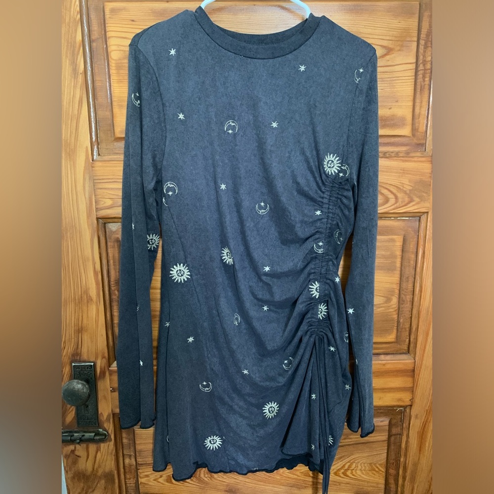 ASOS long sleeve mini dress with sun and moon embroidery sz 10 - Picture 6 of 9